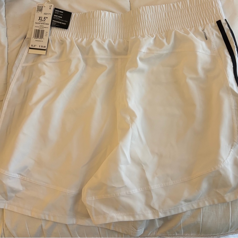 Adidas Women's White and Black Athletic Shorts - Picture 2 of 2